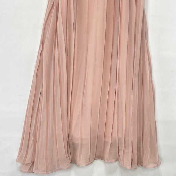 HM Women Short Dress in Pleated Fabric Sz 4 Pink Sleeveless Tie At The Neck - Picture 13 of 16